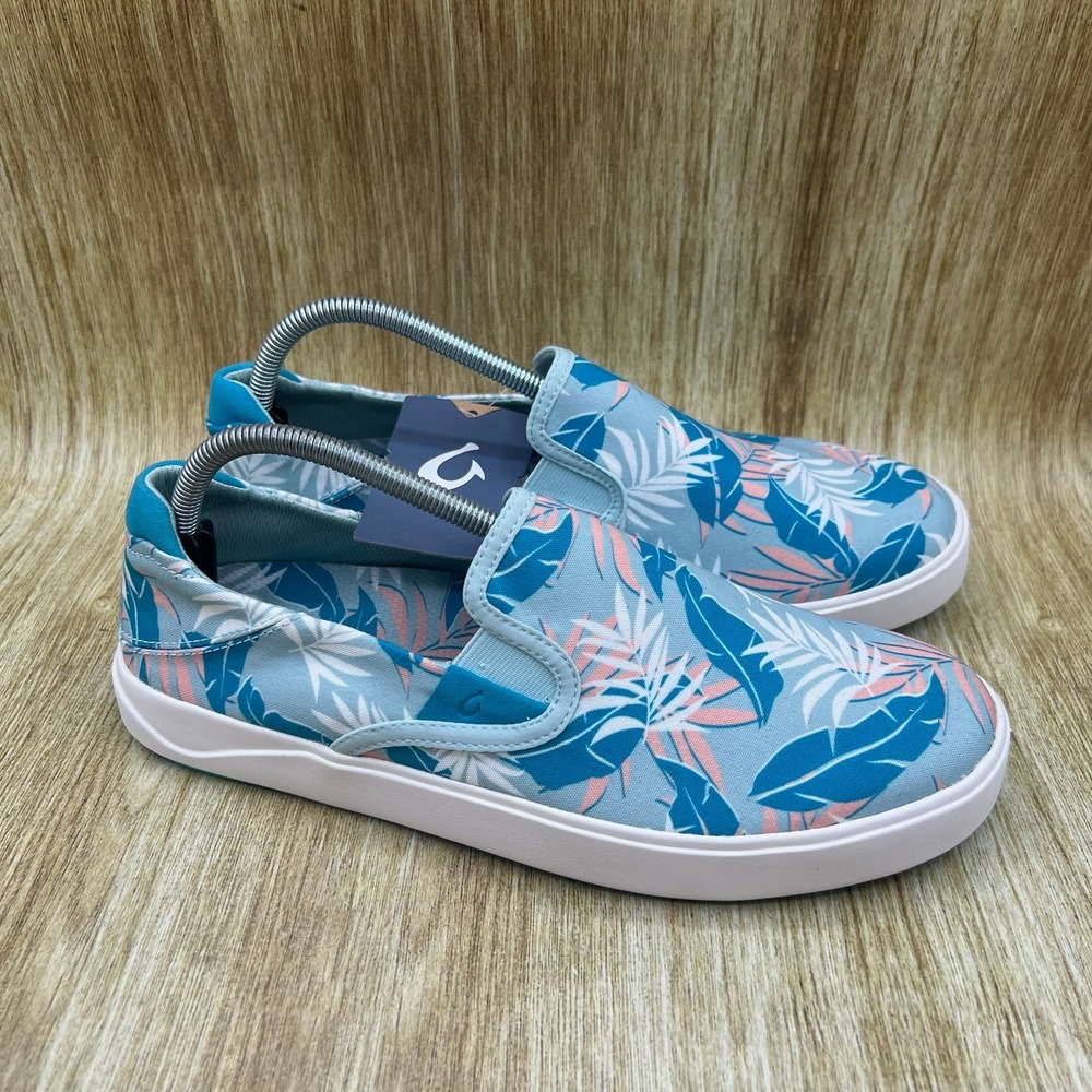 OluKai Lae'ahi Pa'i Sneakers Mens 9.5 Blue Swell Aloha Floral Slip On 10444-AAHA